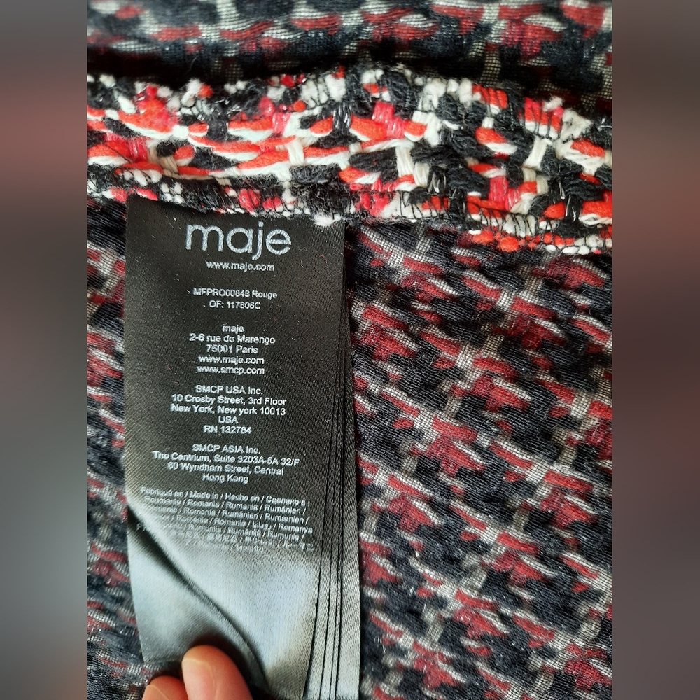 Maje Red Black White Tweed Zip-Front Dress - Picture 5 of 12